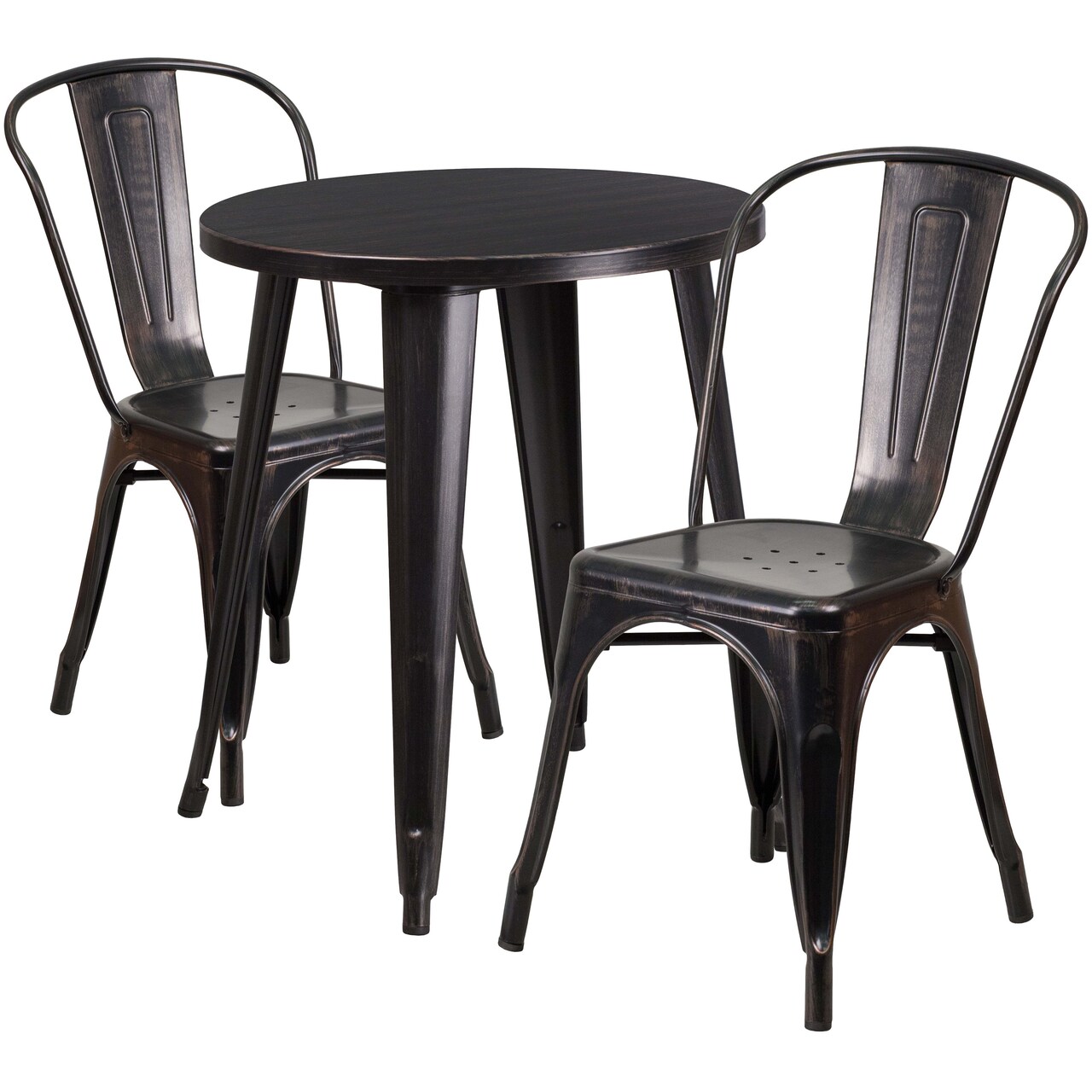 Emma and Oliver Commercial Grade 24" Round Metal Indoor-Outdoor Table Set with 2 Cafe Chairs